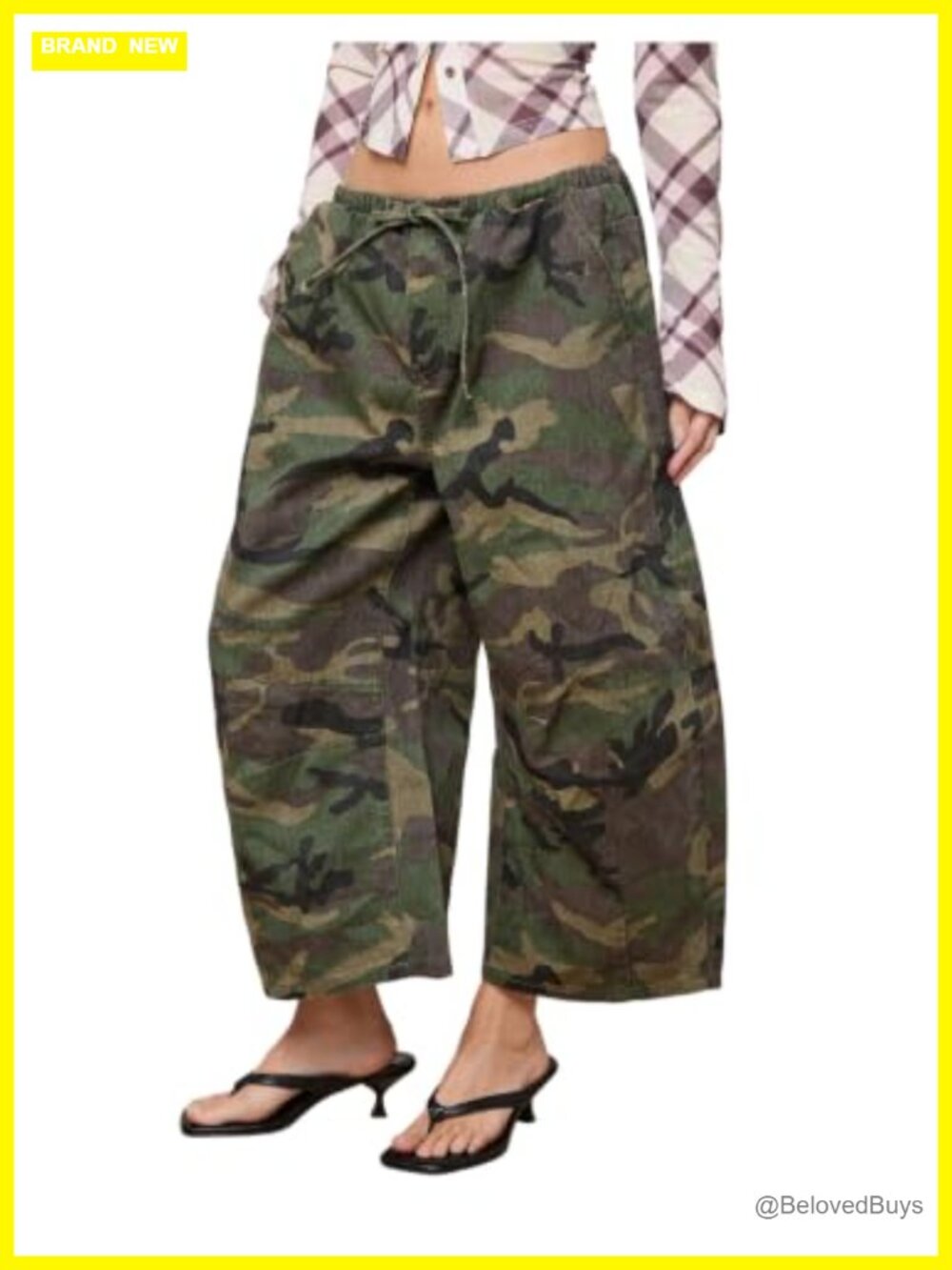 Women's Camo Capri Cargo Pants Baggy Wide Leg Drawstring Pockets